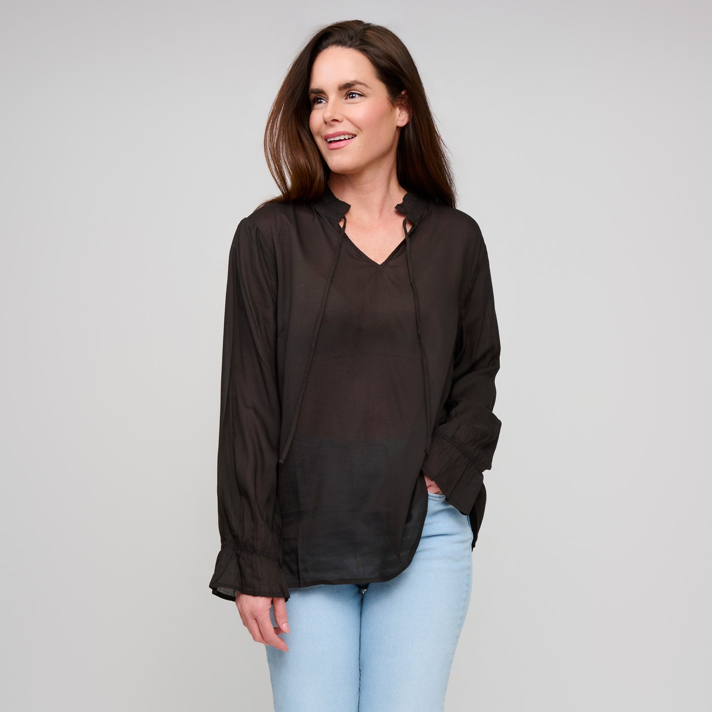 Merrick Ruffle Tie Keyhole Blouse