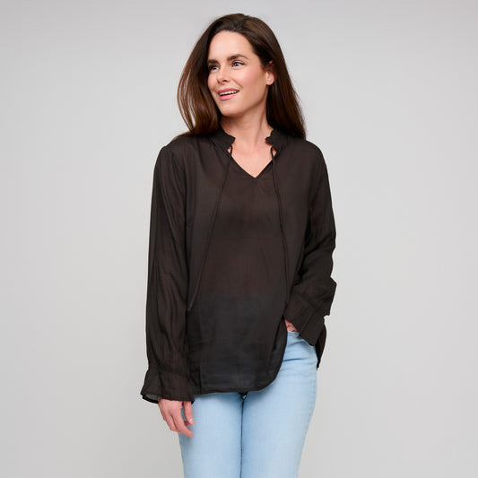 Merrick Ruffle Tie Keyhole Blouse