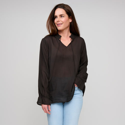 Merrick Ruffle Tie Keyhole Blouse