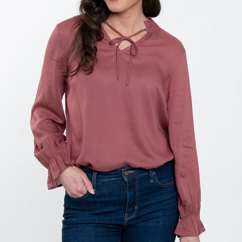 Merrick Ruffle Tie Keyhole Blouse