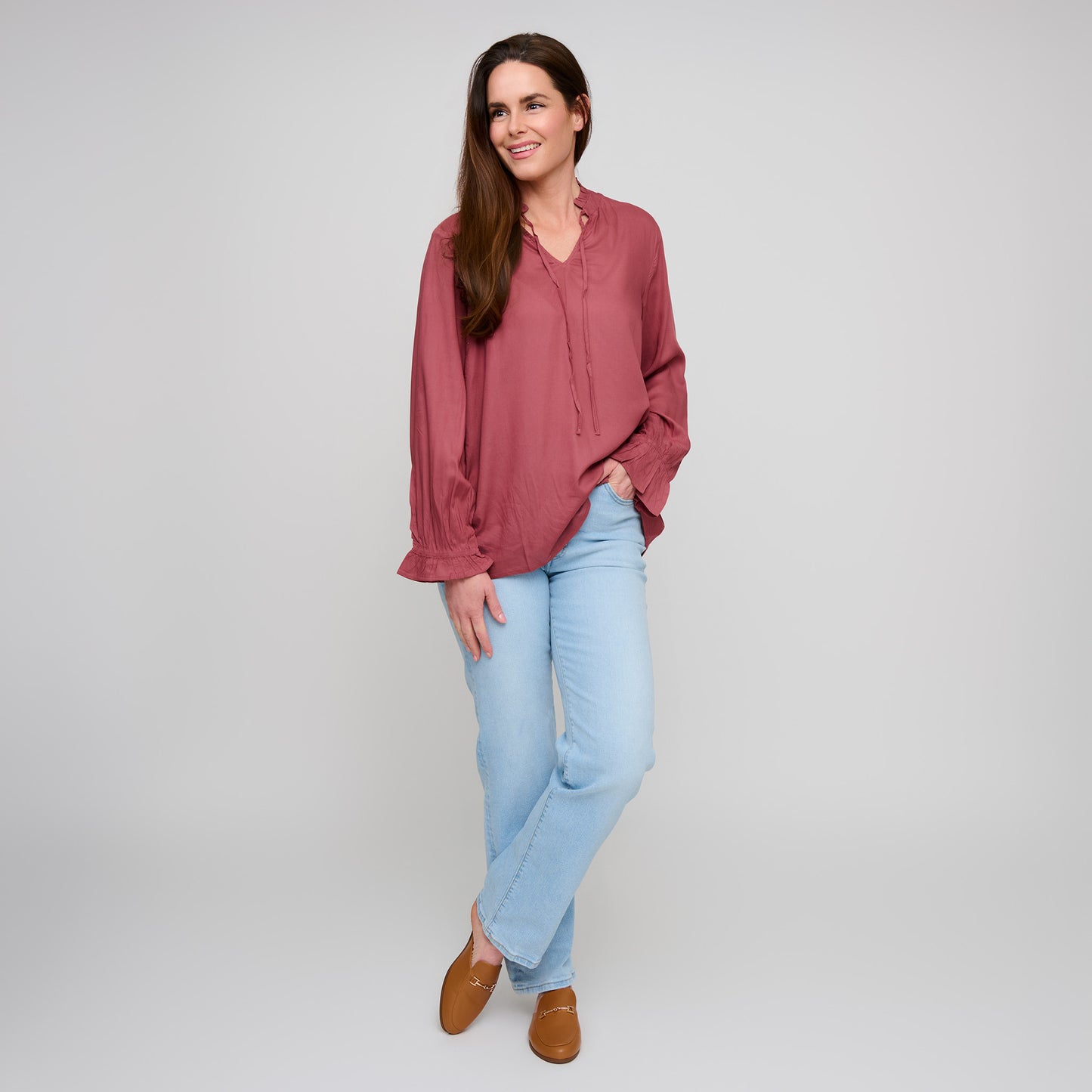 Merrick Ruffle Tie Keyhole Blouse