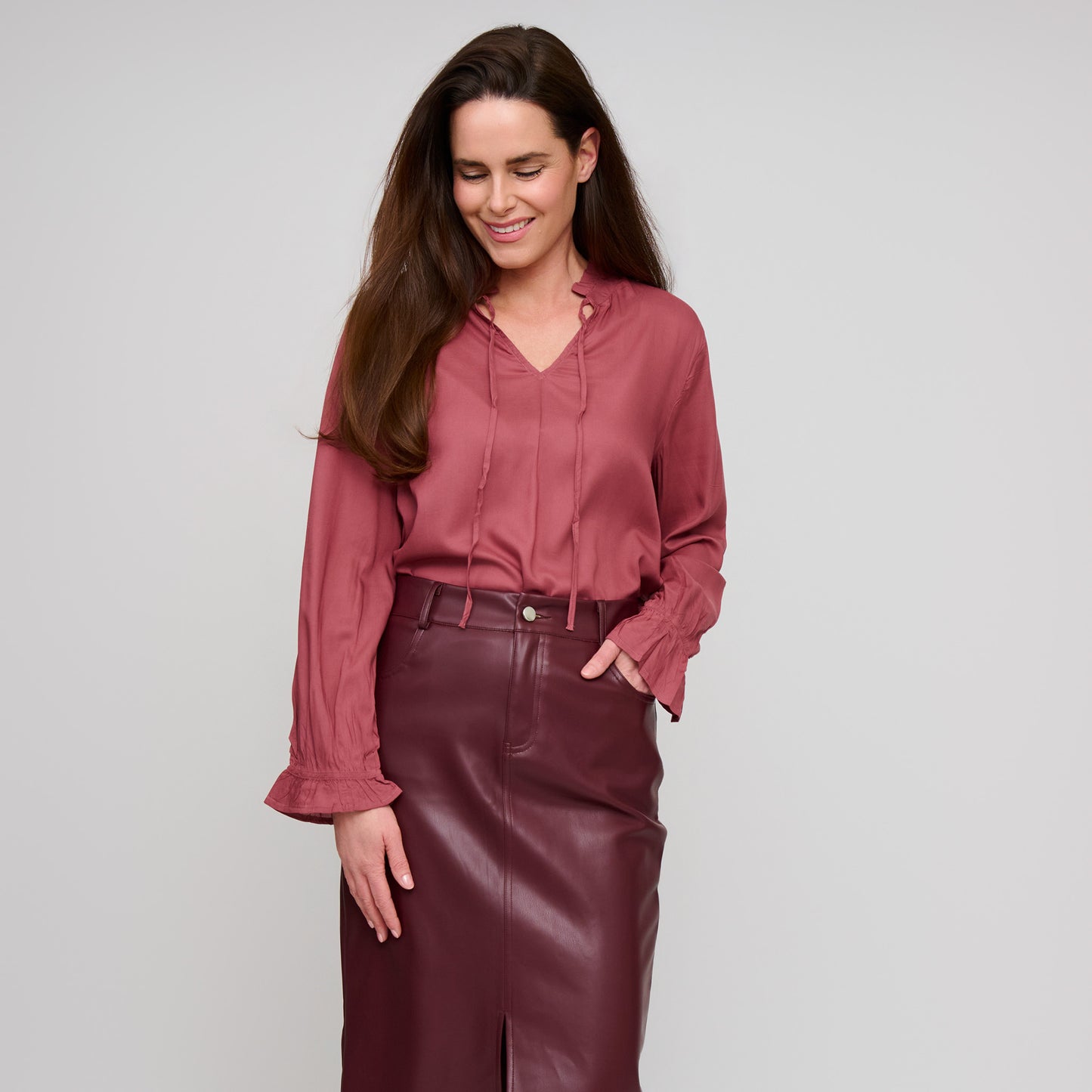 Merrick Ruffle Tie Keyhole Blouse
