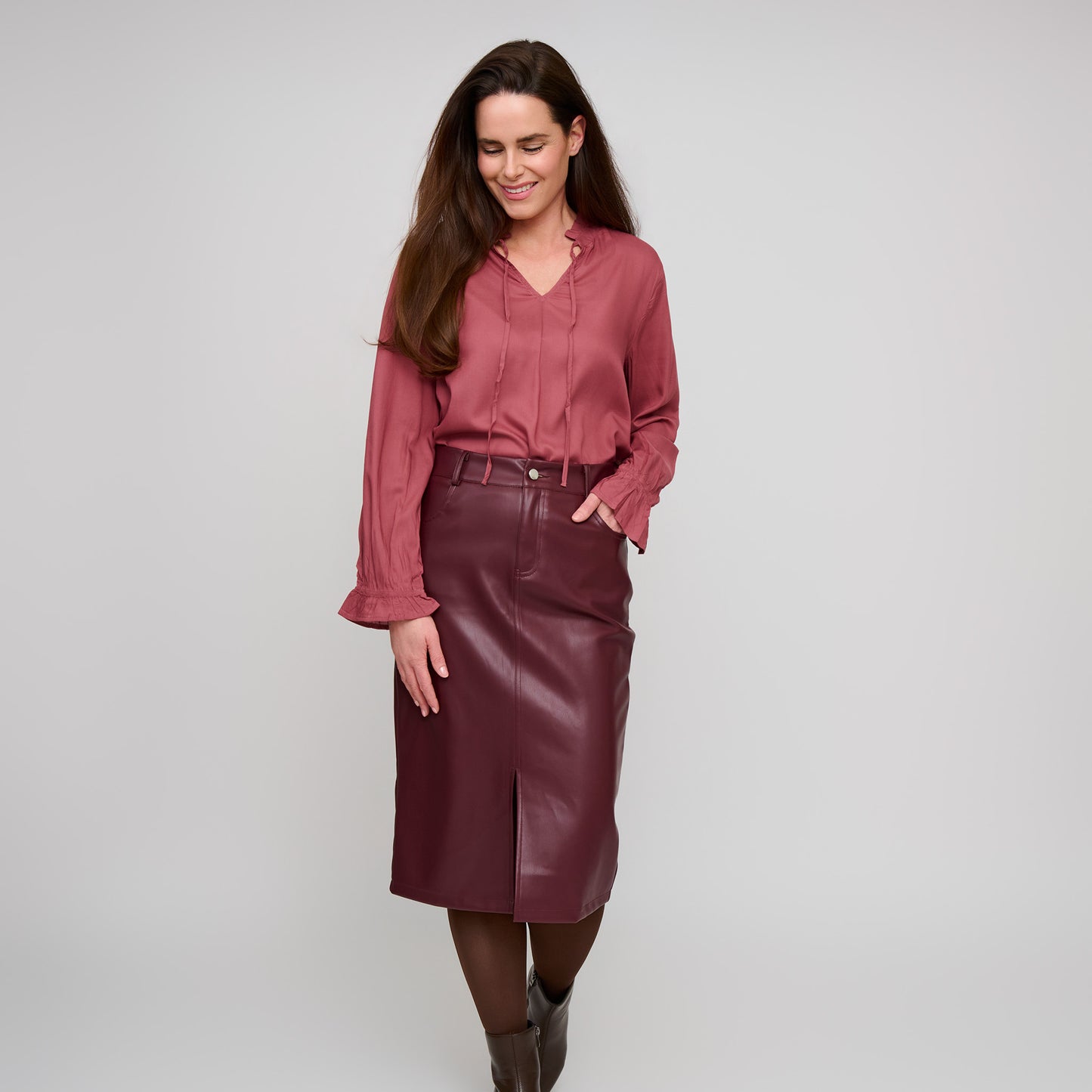 Merrick Ruffle Tie Keyhole Blouse