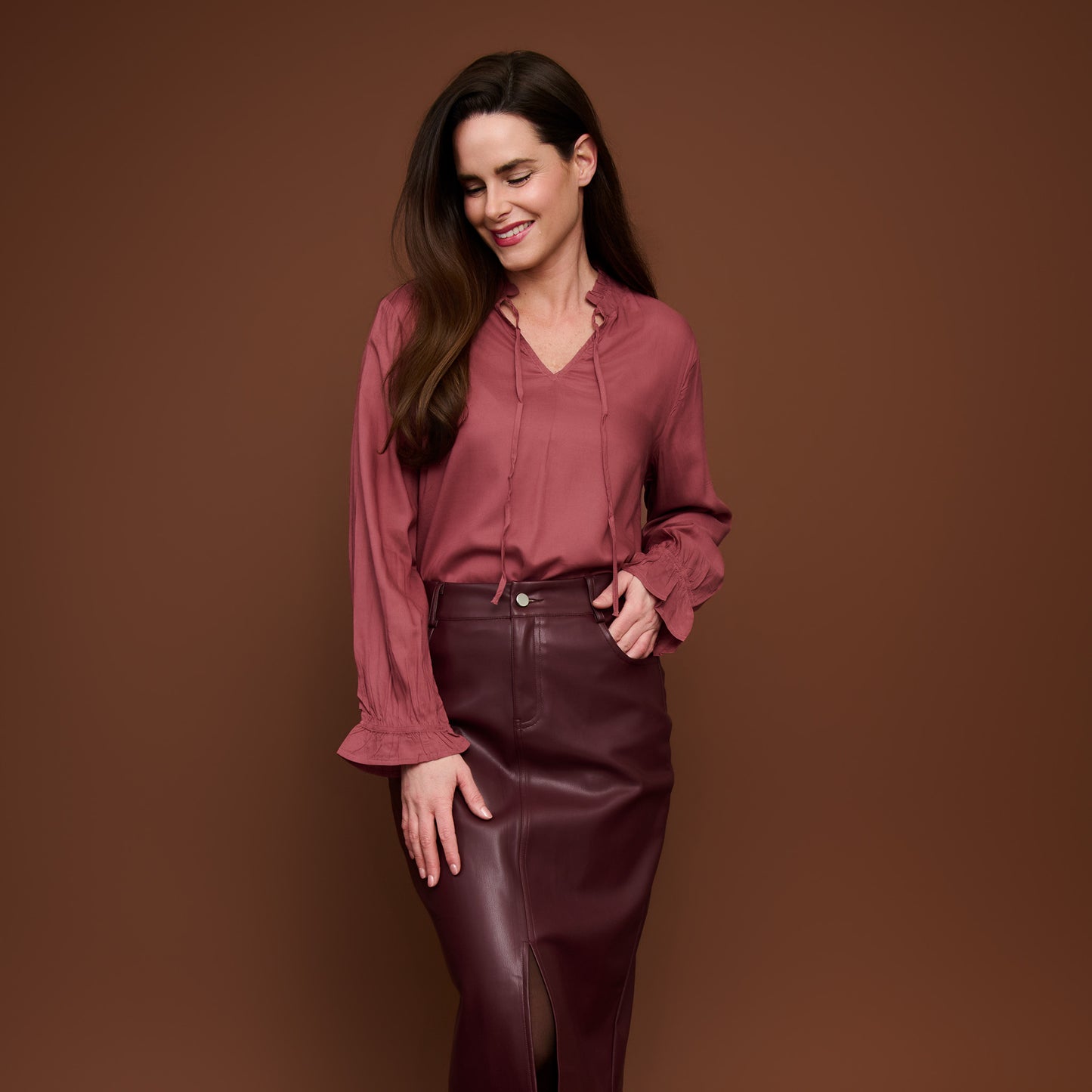 Merrick Ruffle Tie Keyhole Blouse