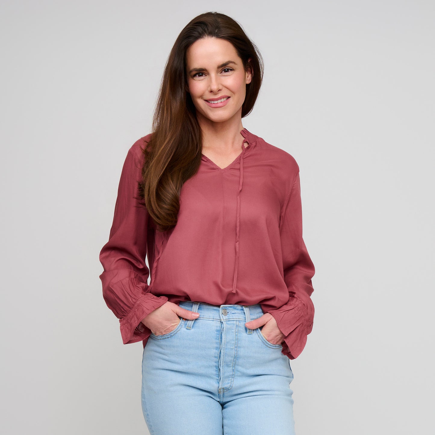 Merrick Ruffle Tie Keyhole Blouse