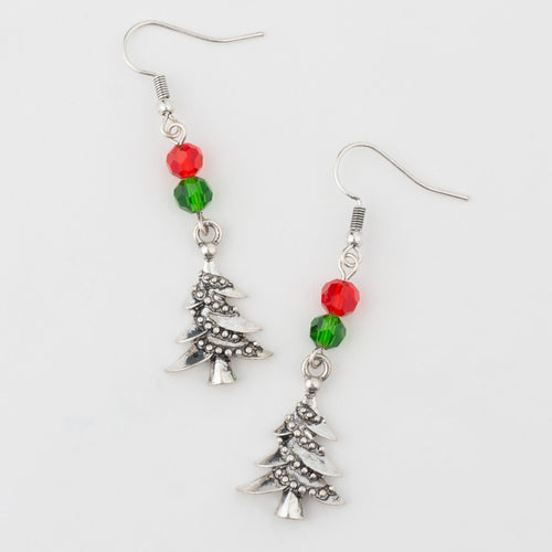 Holiday Christmas Tree Beaded Earrings