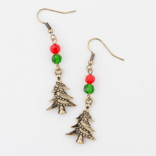 Holiday Christmas Tree Beaded Earrings