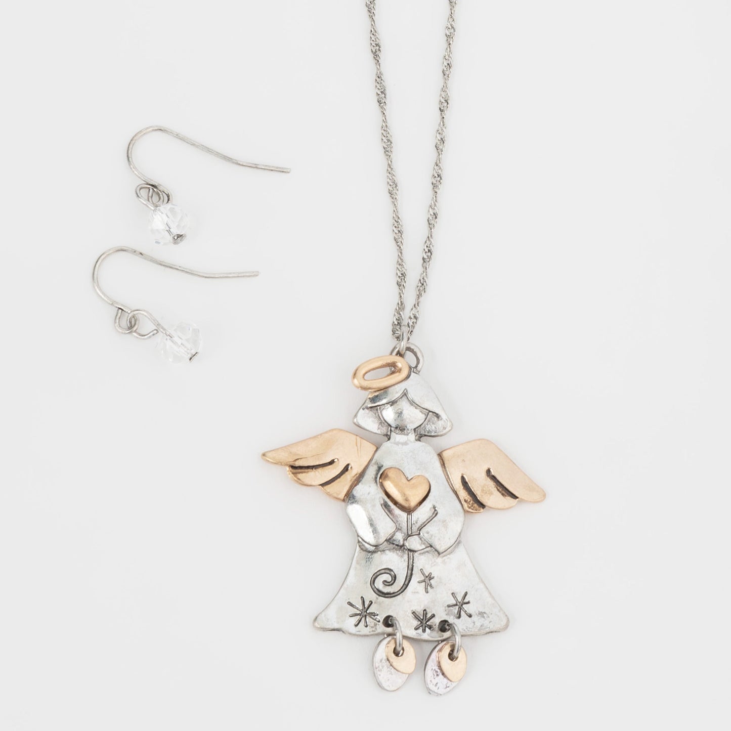 Eve Dainty Angel Pendant Necklace & Earring Set