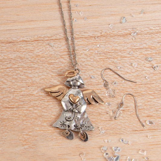Eve Dainty Angel Pendant Necklace & Earring Set