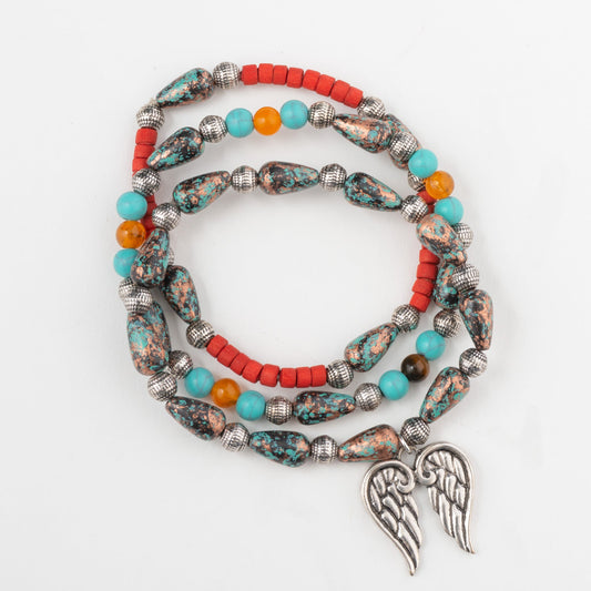 Amalia Layered Beaded Angel Wing Charm Bracelet