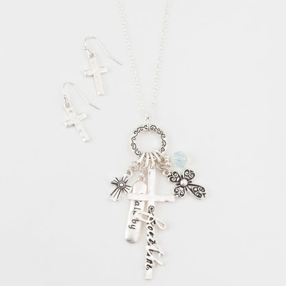Julia Faith Cross Charm Pendant Necklace & Earring Set