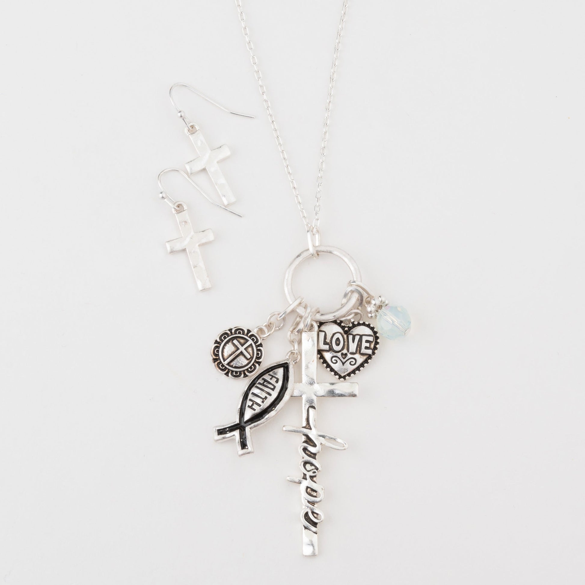 Julia Hope Cross Charm Pendant Necklace & Earring Set