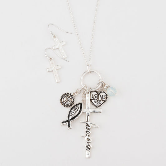 Julia Hope Cross Charm Pendant Necklace & Earring Set