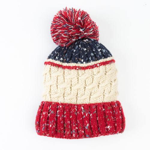 Bristol Striped Knit Pom Beanie