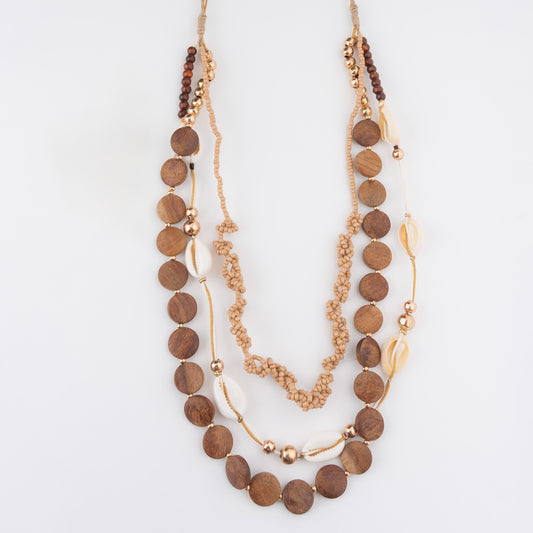 Bexley Multi Row Wood And Shell Necklace