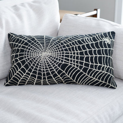 Elsie & Zoey  EZ Home Halloween 12X22 Spider Web Embroidered Lumbar Pillow