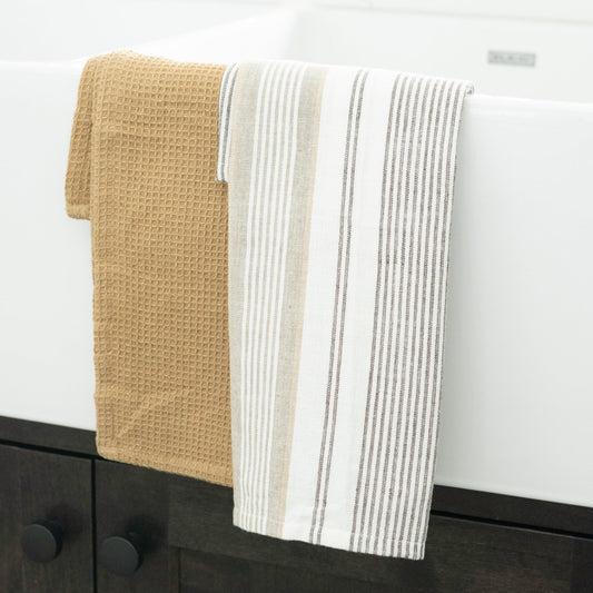 3 Piece Tan Stripe Teal Towel Set