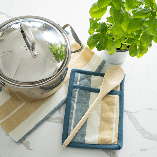 3 Piece Blue & Tan Stripe Kitchen Set