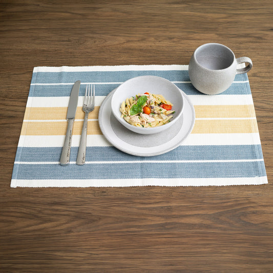 Blue & Tan Stripe Woven Placemat