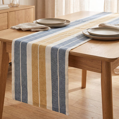 Blue & Tan Stripe Woven Table Runner