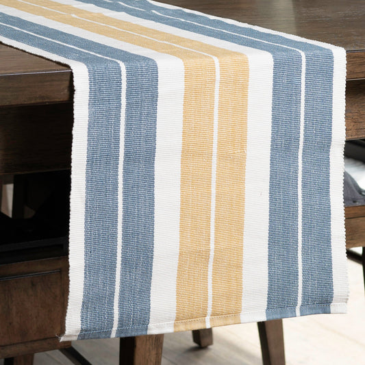 Blue & Tan Stripe Woven Table Runner