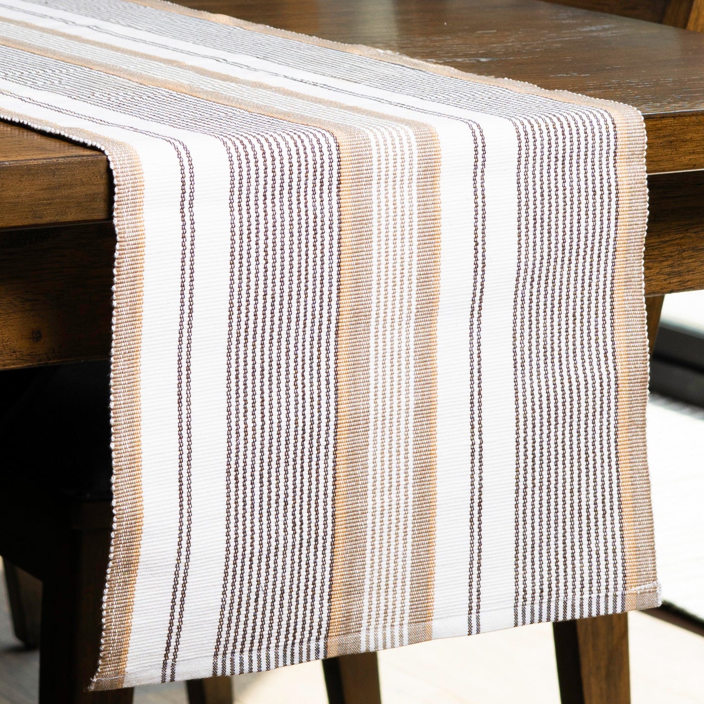 Tan Stripe Woven Table Runner