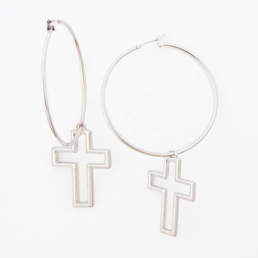 Celesta Cross Charm Frame Hoop Earrings