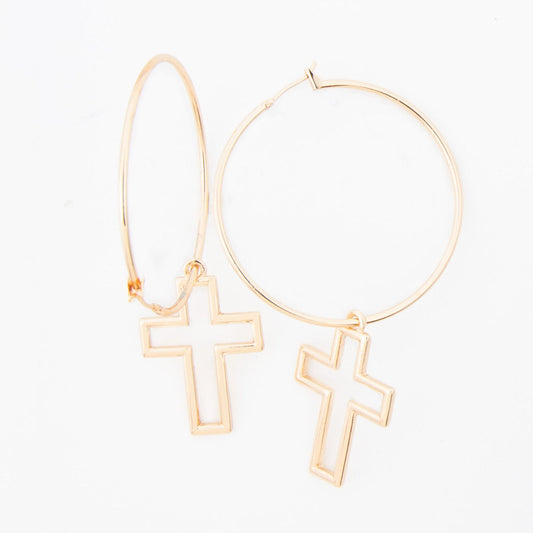 Celesta Cross Charm Frame Hoop Earrings