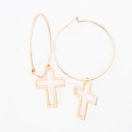 Celesta Cross Charm Frame Hoop Earrings