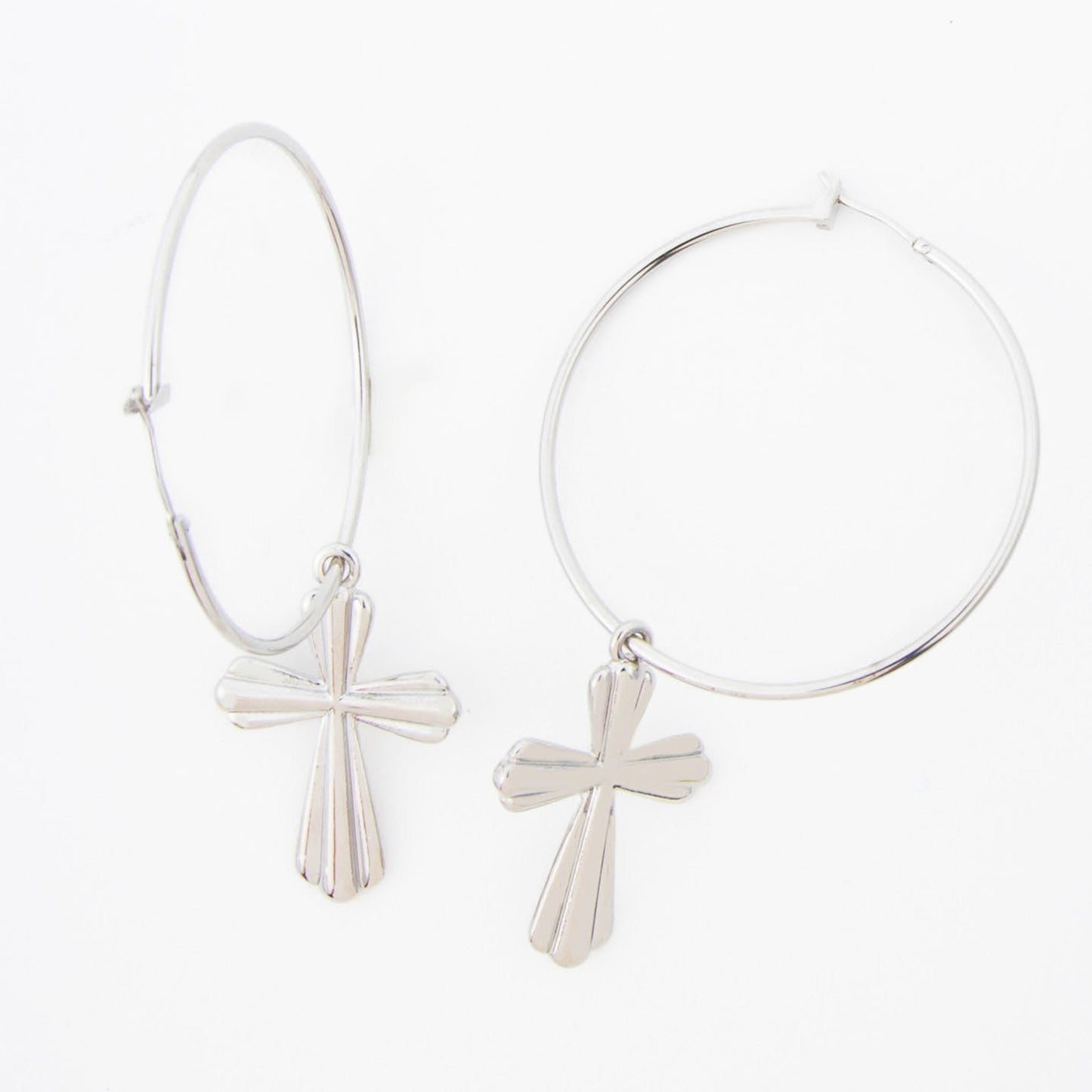 Celesta Cross Charm Curved Hoop Earrings