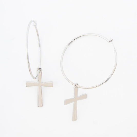 Celesta Cross Charm Hoop Earrings