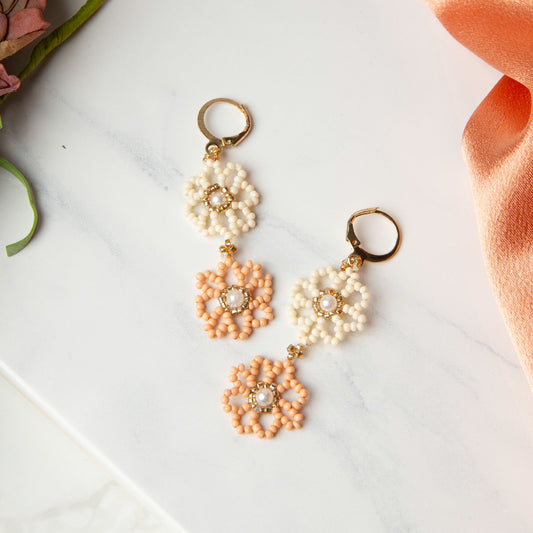 Tayah Beaded Double Flower Earrings