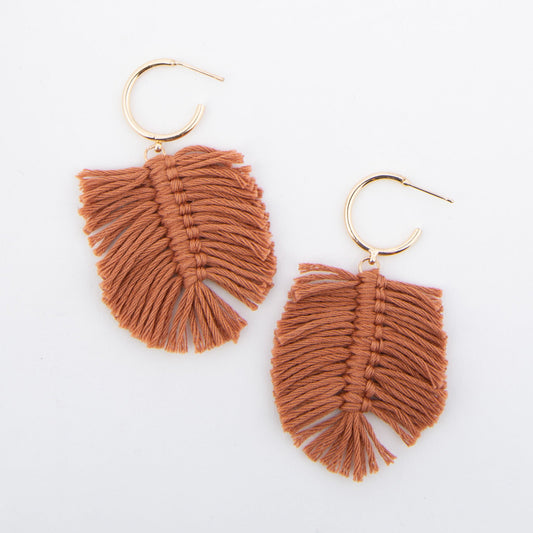 Zephyr Fringe Macrame Palm C Hoop Earrings