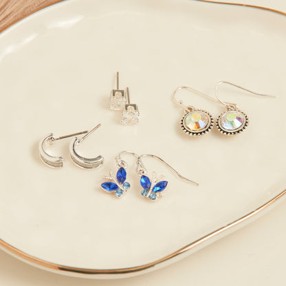 Silver Antique Aurora Borealis Crystal Drop Ear Sense Earrings