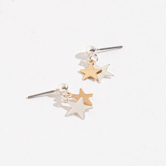 Mixed Metal Star Drop Earsense Earrings