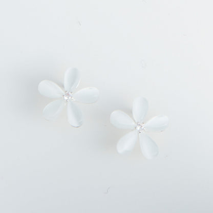 Silver White Cateye Flower Ear Sense Earrings