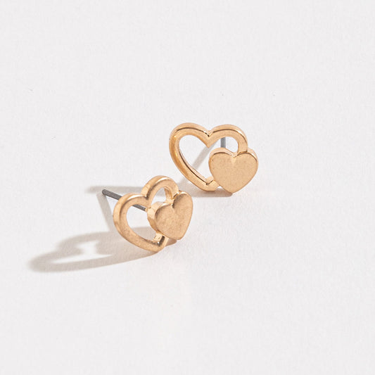 Double Heart Stud Buds Earrings