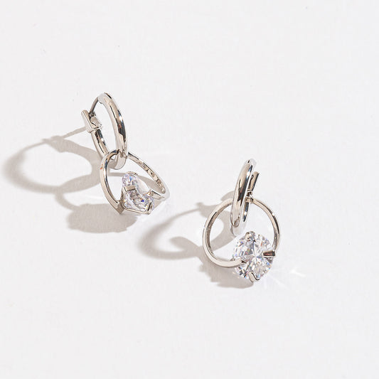 Silver Circle Hoop Drop Dazzler Earrings