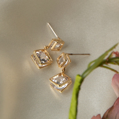 Double Cubic Zirconia Dazzler Drop Earrings