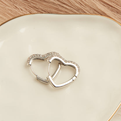 Heart Pave Cubic Zirconia  Dazzler Hoop Earrings