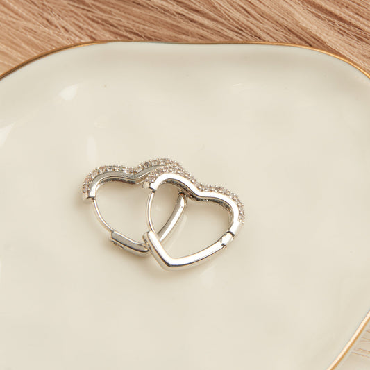 Heart Pave Cubic Zirconia  Dazzler Hoop Earrings