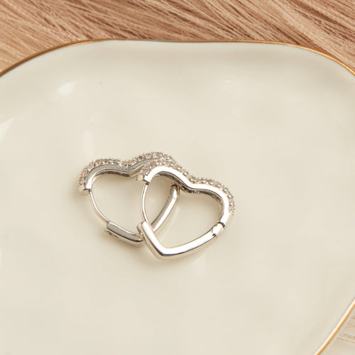 Heart Pave Cubic Zirconia  Dazzler Hoop Earrings