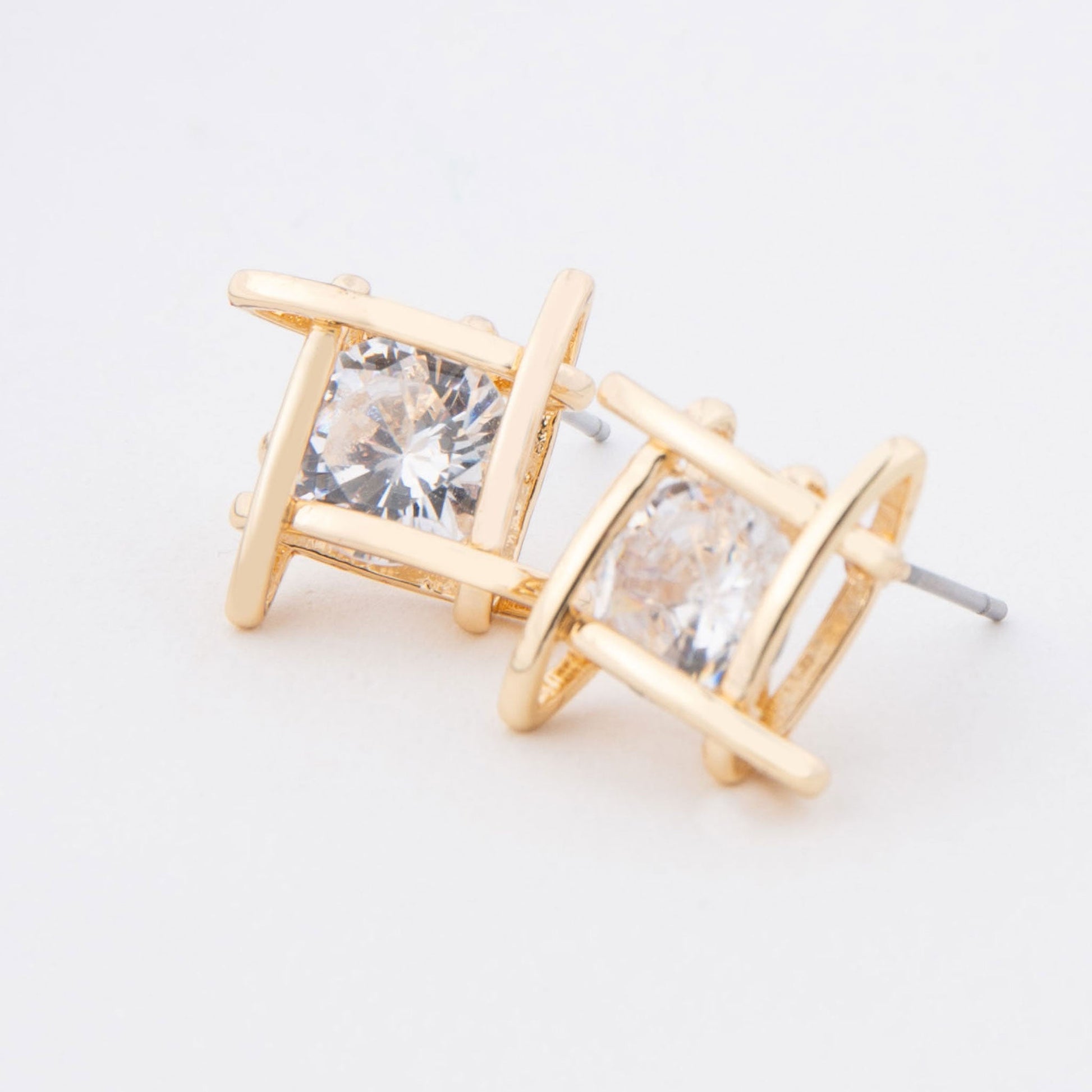 Linked Square Cubic Zirconia Dazzler Stud Earrings