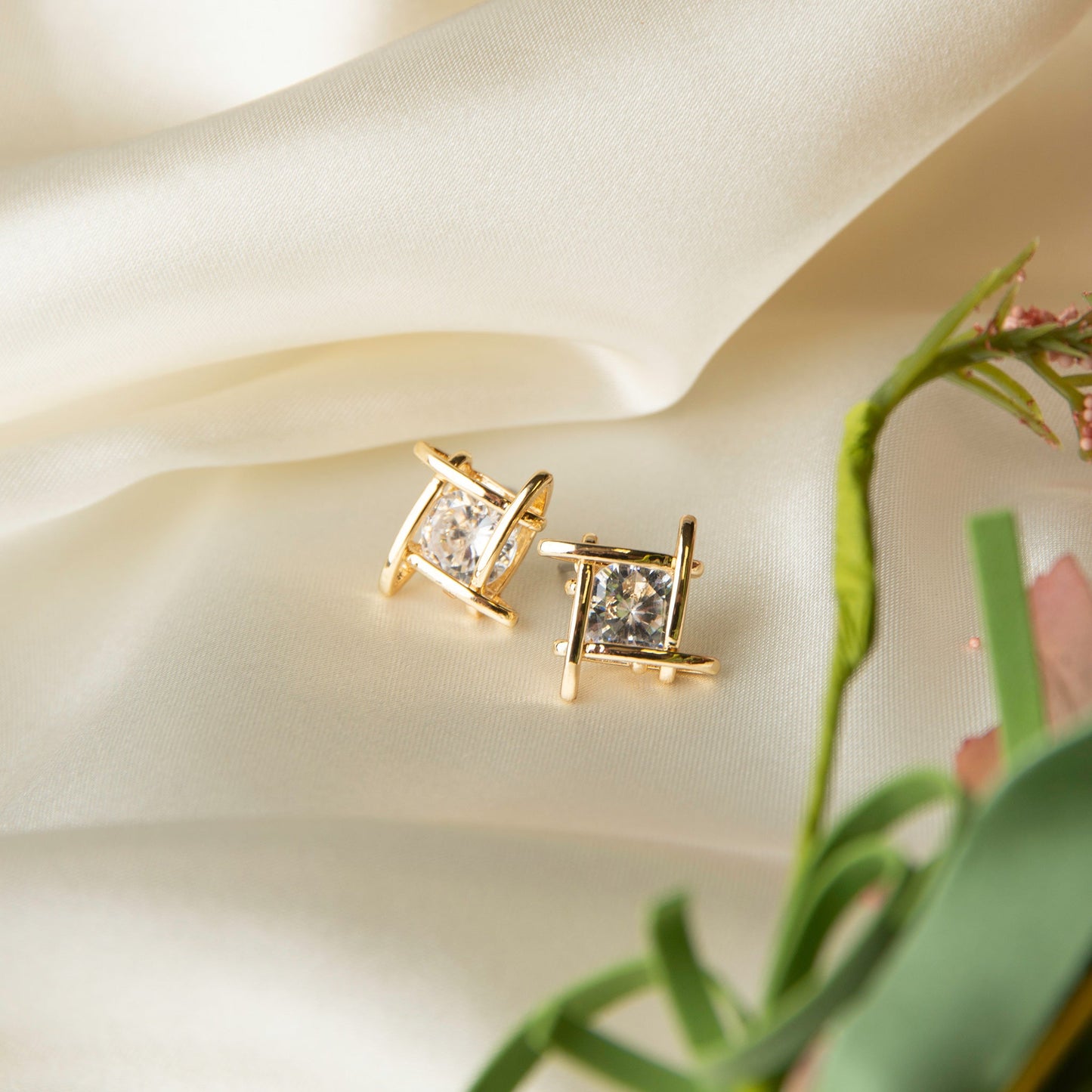 Linked Square Cubic Zirconia Dazzler Stud Earrings