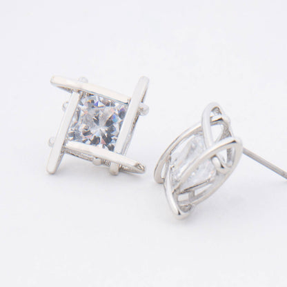 Linked Square Cubic Zirconia Dazzler Stud Earrings