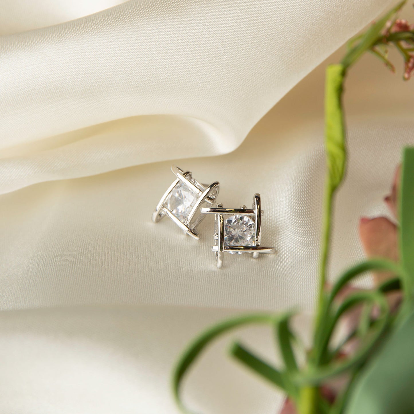 Linked Square Cubic Zirconia Dazzler Stud Earrings