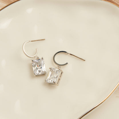Square Cubic Zirconia Dazzler Hoop Earrings