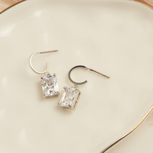 Square Cubic Zirconia Dazzler Hoop Earrings