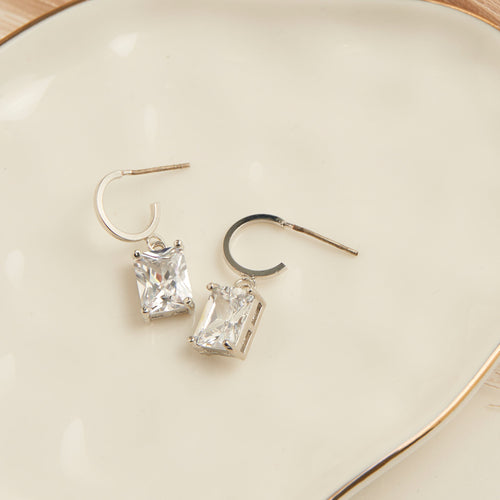 Square Cubic Zirconia Dazzler Hoop Earrings