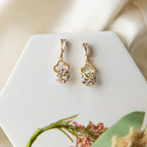 Flower Cubic Zirconia Dazzler Drop Earrings